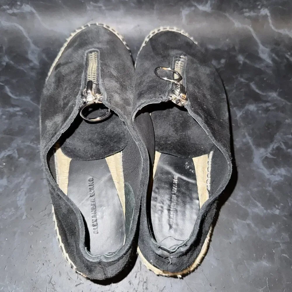 Alexander Wang Espadrille Loafers Devon Zip Black Suede Sneakers Women’s Size 7